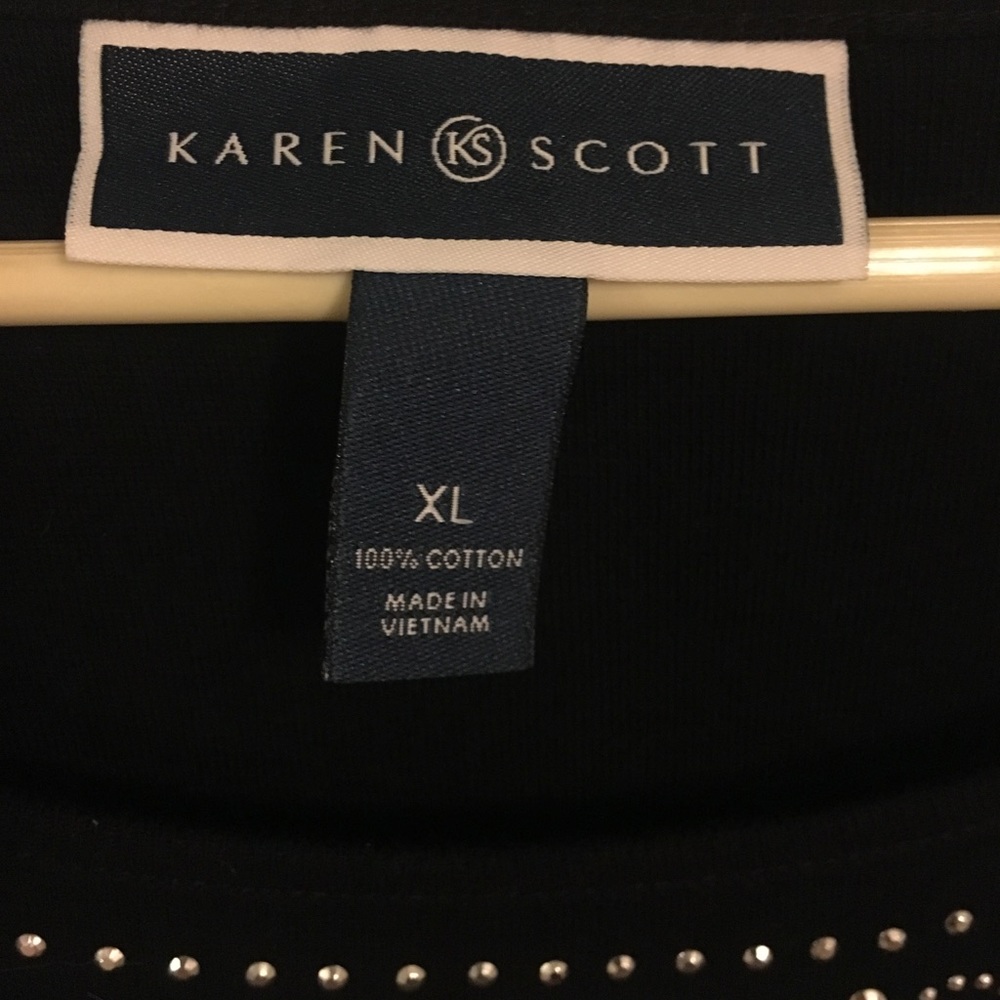 Karen Scott Black Embellished Beaded Top | Silver Studded Tee | Tunic | XL - Picture 5 of 6